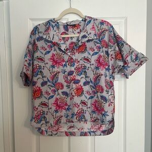 NWT Floral Short-Sleeve Blouse - Pink & Blue Floral